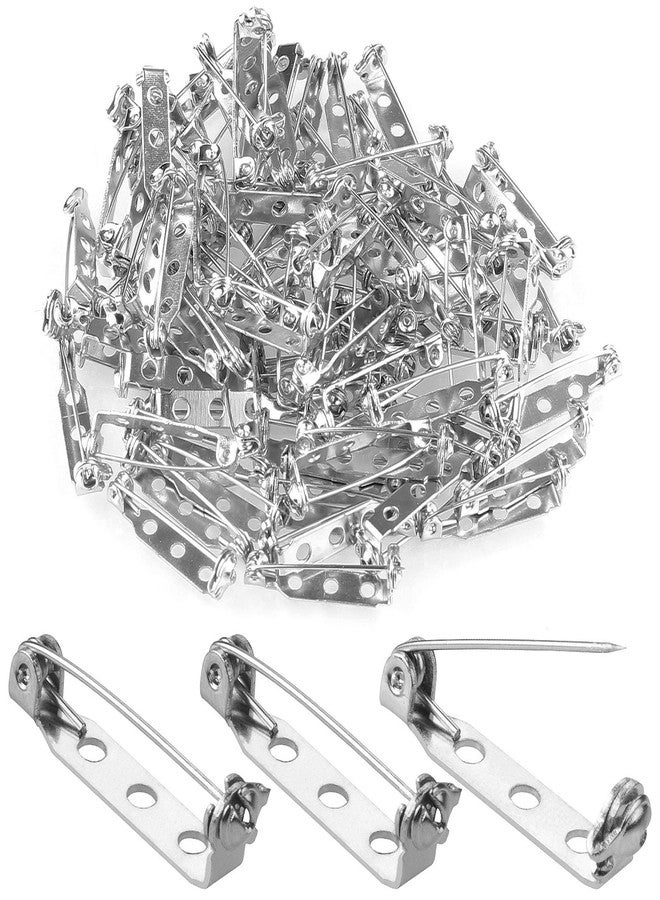 AConnet 100 Pcs Silver Tone Pin 1 Inch Corsage Pins Backs Back Clasp Brooch Bar Safety Pins Findings with 3 Holes Safety Locking for Making Corsage, Name Tags, Badges, Citation Bars, Jewelry Making by AConnet - Image 1
